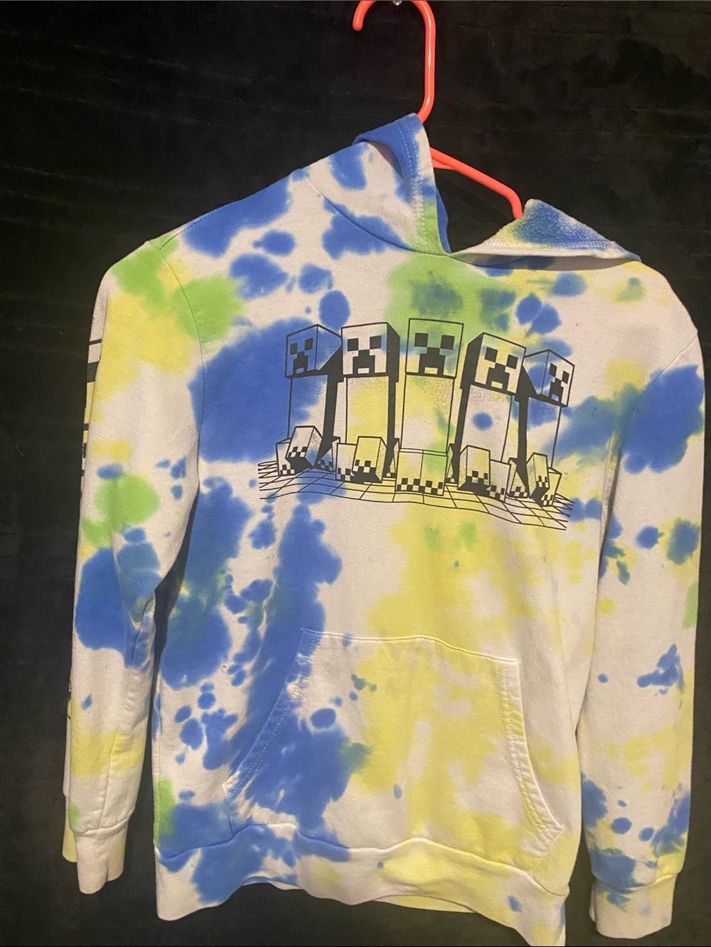 MAD Engine Tie-Dye Hoodie with Pixel Creeper Graphic - Blue Green Yellow